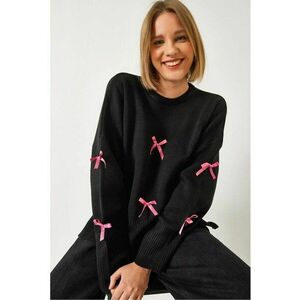Pulover dama - acrilic - guler rotund - fundita - negru - tricot - imagine