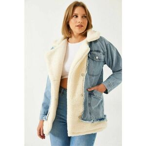 Geaca dama - denim - cu guler - bumbac-poliester - albastru/alb imagine