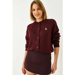 Pulover dama - cardigan cu nasturi si broderie - visiniu - tricot - imagine