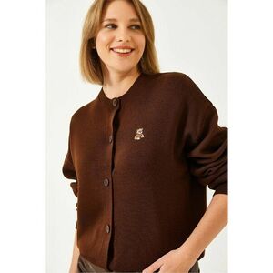 Pulover dama - cardigan cu nasturi si broderie - maro - tricot - imagine