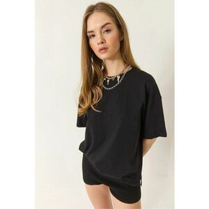 Tricou dama decolteu rotund - crapatura - bumbac - negru imagine