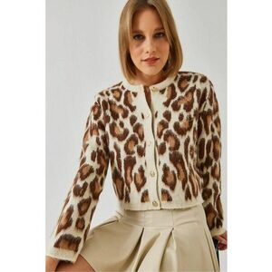 Cardigan scurt - imprimeu leopard - tricot - imagine
