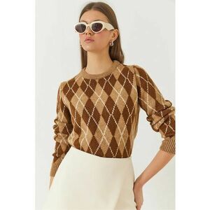 Pulover tricotat - guler rotund - model baclava - material acrilic - poliester - polibutilena - imagine