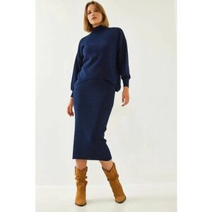 Rochie - Set de tricotaje cu guler cu nervuri - bleumarin - tricot - imagine