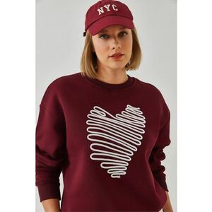 Hanorac dama - bumbac - guler rotund - brodat - visiniu imagine