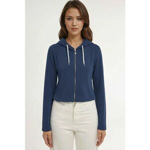 Hanorac dama - cu gluga si fermoar - bleumarin - tricot imagine