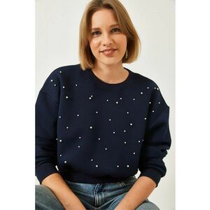 Hanorac dama - pulover cu guler rotund - model modern - bleumarin - bumbac imagine