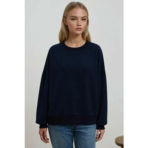 Hanorac dama basic supradimensionat - guler rotund - bleumarin - bumbac si poliester imagine