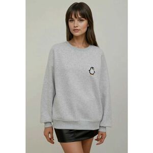 Hanorac dama gri - bumbac-poliester - guler rotund - broderie model animal imagine