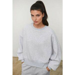 Hanorac dama - tricotat - guler rotund - croiala lejera - gri - textil imagine