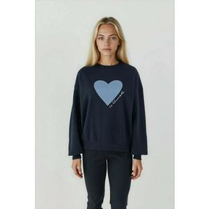 Hanorac dama cu guler rotund - imprimeu - bleumarin - tricot imagine