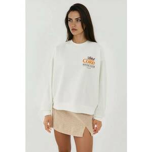 Hanorac dama guler rotund - imprimeu - alb-galbui - textil imagine