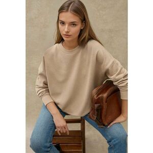 Hanorac dama basic supradimensionat - guler rotund - bej - bumbac si poliester imagine