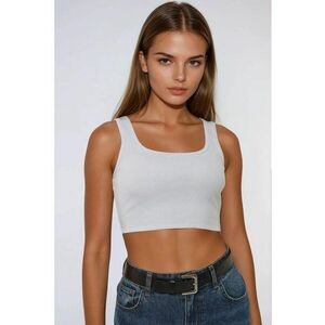 Maiou Crop - guler rotund - alb - bumbac imagine