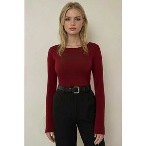 Bluza dama - top slim fit - decolteu tip barca - rosu - maneca lunga imagine