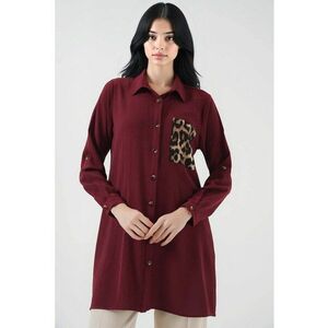 Camasa de dama cu maneca lunga - imprimeu leopard - material poliester/ lycra - Rosu Burgund - imagine