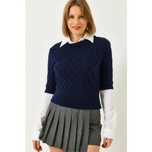 Pulover dama - crop - bleumarin - tricot - imagine