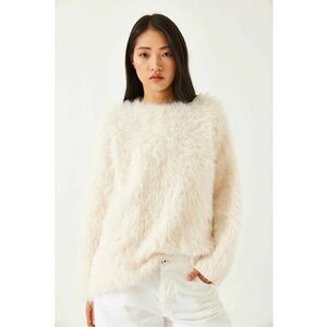 Pulover dama - tricot - supradimensionat - detalii de plus - alb-galbui - imagine