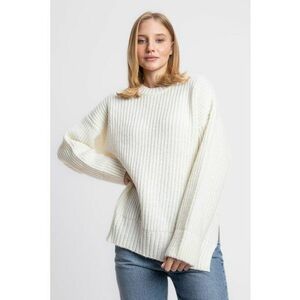Pulover casual - tricot - cu guler rotund - alb imagine