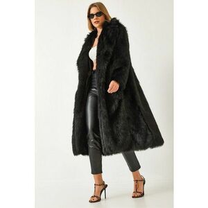 Palton lung dama - blana artificiala - negru imagine