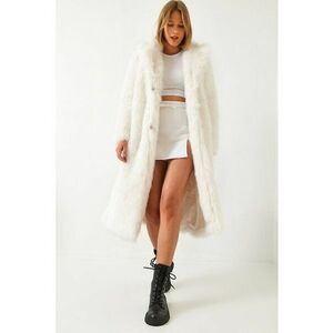 Palton lung dama - blana artificiala - bej imagine