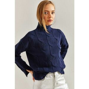 Pulover dama - cu guler inalt - poliester/acril - bleumarin - imagine