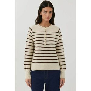 Pulover dama cu guler cu nasturi - model cu dungi - tricot - Fildes Natural - imagine