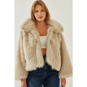 Palton scurt dama - din blana artificiala - bej imagine
