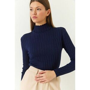 Pulover dama - cu guler inalt - acril/poliester - bleumarin - imagine