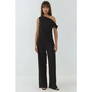 Salopeta dama - cu guler asimetric - croi larg - textil - negru imagine