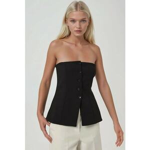 Top - top fara bretele - nasturi - negru - textil imagine