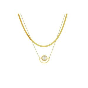 Colier auriu - din otel inoxidabil - suflat cu aur 18k - stil minimalist - cu perla - Ekarda C2 imagine