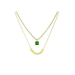 Colier auriu - din otel inoxidabil - suflat cu aur 18k - in 2 straturi - cu piatra verde - Eimar C2 imagine