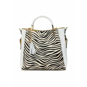 Geanta din piele cu par de ponei Fabiana alb/zebra imagine
