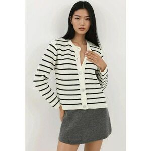 Pulover dama - tricot - model cu dungi si nasturi - alb/negru imagine
