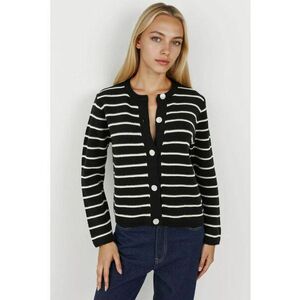Pulover dama - tricot - model cu dungi si nasturi - negru/alb imagine