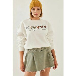 Hanorac dama - guler rotund - model cu inima - bej - bumbac imagine