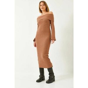 Rochie midi - HiCCUP - fara bretele - texturata - maro - poliester-bumbac imagine