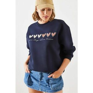 Hanorac dama - cu guler rotund - model cu inima - albastru - bumbac imagine