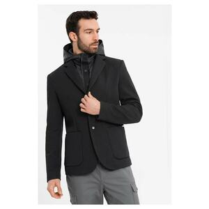 Sacou cu guler inalt si gluga OM-BLZB-0133 - Negru imagine