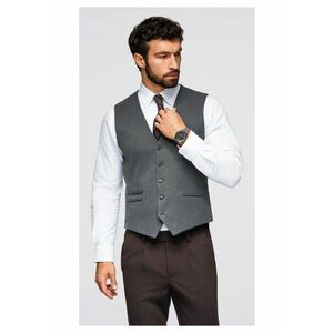 Vesta de costum cu detalii clasice si captuseala OM-BLZV-0142 - Gri inchis imagine