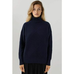 Pulover dama - guler inalt - tricot - Albastru de miezul noptii - imagine