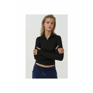 Bluza sport - polo cu maneca lunga - ajustat - negru - tricot imagine