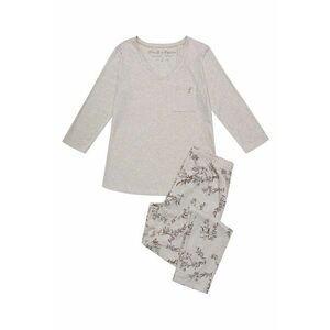 Pijama dama bej - bumbac - imprimeu floral - maneca lunga - lungi imagine