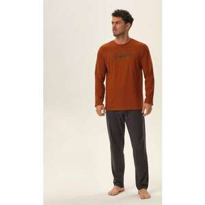 Pijama barbati Jupiter - bumbac - portocaliu si albastru - maneca lunga - set bluza si pantaloni imagine