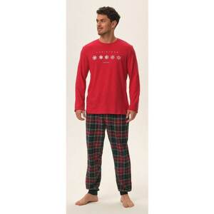 Pijama barbati Honest - rosu - bumbac - imprimeu Craciun - bluza cu maneca lunga si pantaloni lungi imagine