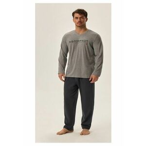 Pijama barbati gri si bleumarin - bumbac - maneca lunga - set bluza si pantaloni imagine