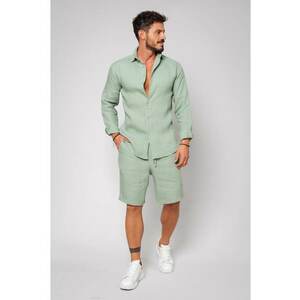 Set Lino 100% In camasa si pantalon scurt Olive 16935 - Verde imagine