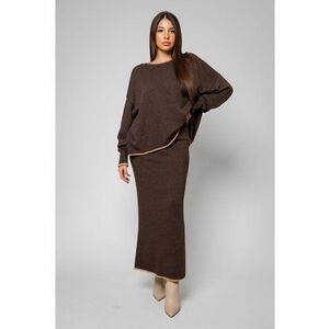 Set Sylvie cu fusta mix lana si casmir Chocolate 13842 - Maro imagine