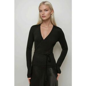 Bluza dama - tricotata - maneca lunga - decolteu in V - negru - bumbac si viscoza imagine